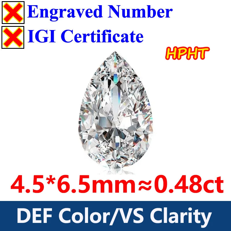 GH Color Oval HPHT Lab Grown Diamond No IGI Certificate 3EX DEF Color VS Clarity Pear CVD Lab Grown Diamond Gems