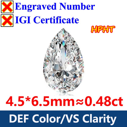 GH Color Oval HPHT Lab Grown Diamond No IGI Certificate 3EX DEF Color VS Clarity Pear CVD Lab Grown Diamond Gems