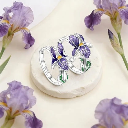 925 Sterling Silver Flower and Plant Series Purple Iris Earrings Exquisite Wedding Party Gifts for Ladies Jewelry Fashion Gifts