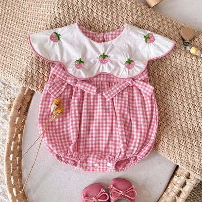 New Summer Baby Cotton Clothing Cute Newborn Baby Sleeveless Triangle Jumpsuit Baby Peter Pan Collar Jumpsuit 0-18M