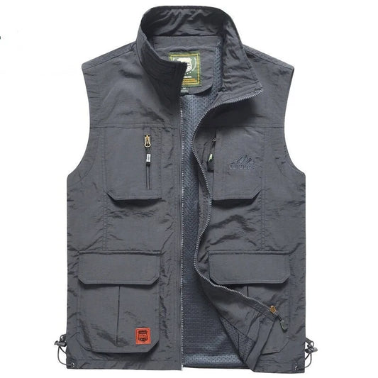 Summer Men Outdoor Large Pockets Cargo Vests Photography Sleeveless Jackets Thin Mesh Breathable Waistcoats Male Casual Vests 6X