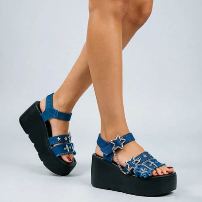 2026 Summer Women's Gothic Chunky Platform Wedges Sandals Chain Street Cool Slide Sandals Women Shoes Walking Comfy