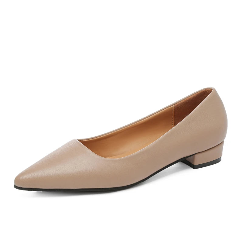 New Pointed Toe Shallow Mouth Square Heel Small Leather Shoes Women's Elegant Fashion High Heels Dress Shoes Zapatos Mujer