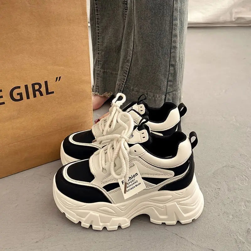 2025 Womens Dad Shoes Korean Thick Bottom High Top Casual Sneakers Fashion Women Increasing 7cm Sneakers Chunky Vulcanized Shoes