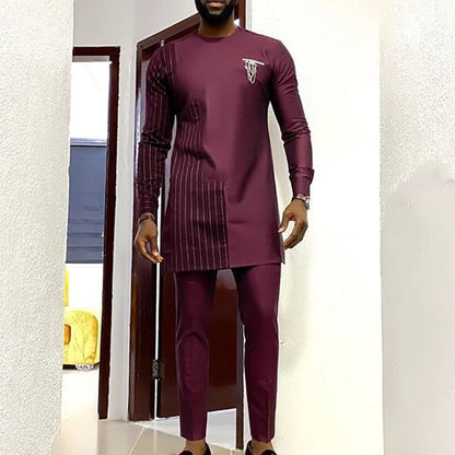 2025 African Men Dashiki Long Sleeve 2 Piece Set Traditional Outfit Africa Clothing White Men's Suit Male Shirt Pants Suits