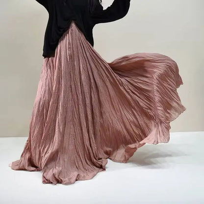 Pleated Long Skirts Women 2026 Spring Summer Fashion Loose Casual Elegant Maxi Skirt
