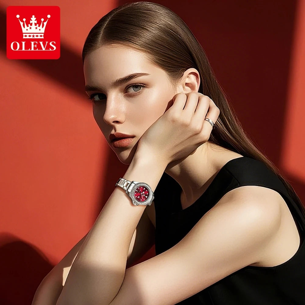 OLEVS 9945 Elegant Original Watches For Woman Quartz Watch Waterproof Luminous Automatic Date Ladies Watch Gifts Diamond Bezel