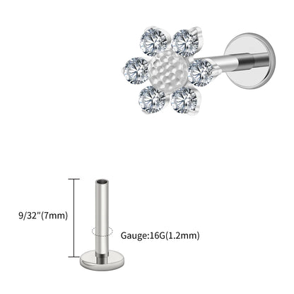 Right Grand ASTM F136 Titanium 16G Mini Sunflower Cartilage Earring Dainty Flower CZ Helix Conch Earlobe Piercing Labret Stud