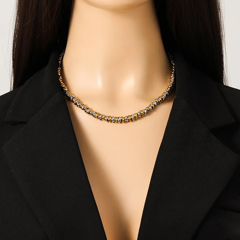 EILIECK 316L Stainless Steel Metal 2-Color Chain Necklace Bracelet Set For Women Fashion Punk Collar Waterproof Jewelry New Gift