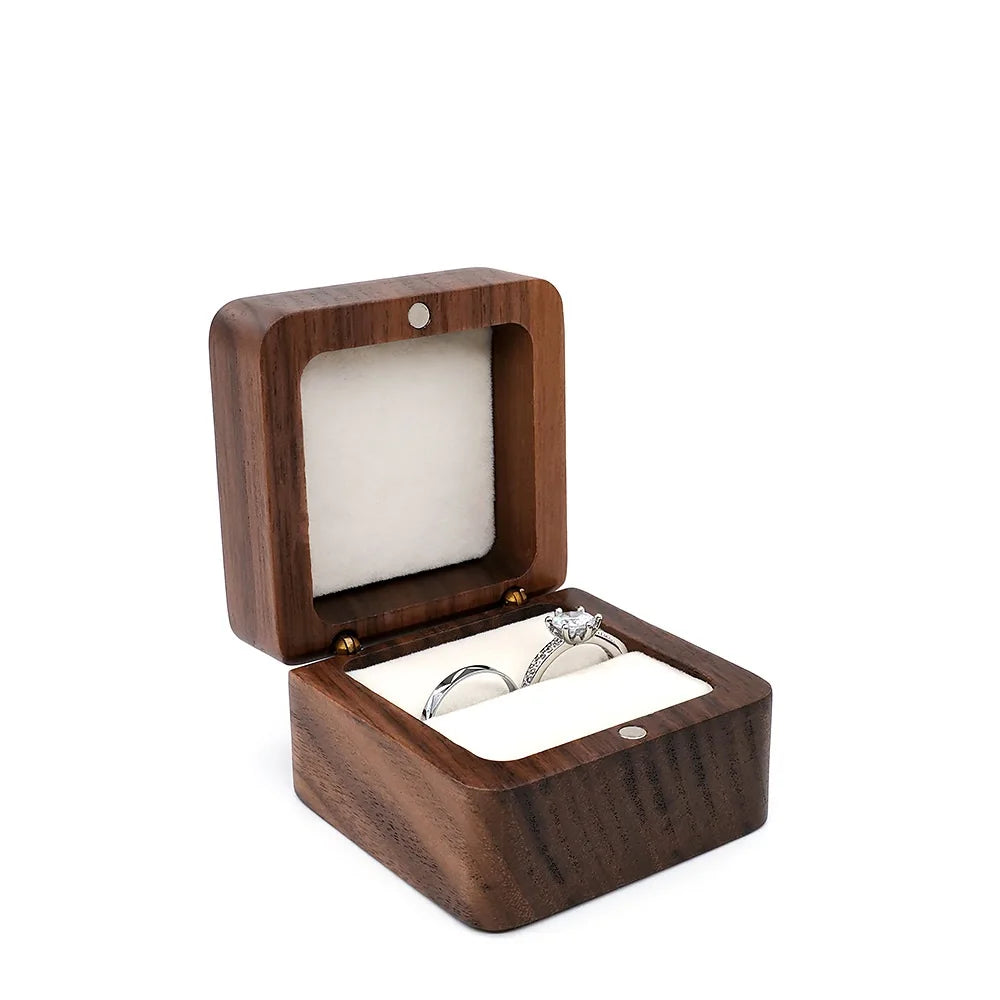 Black Walnut Solid Ring Box Single Double Ring Box Earrings Box Cufflinks Box Vintage Wooden Ring Box Exquisite Gift Box