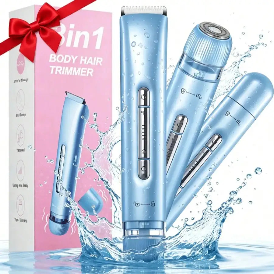 Women's 3-In-1 Rechargeable Bikini Trimmer Kit, IPX7 Waterproof Electric Epilator Clipper Shaver, 6000-7000 VPM Vibration Massage, Cordless For Facial & Body Hair Removal, Ideal Gift For Her