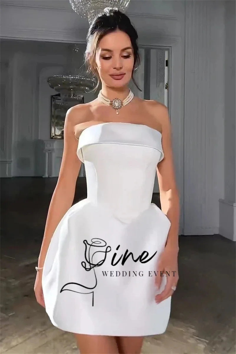 Oine Customized White Short Wedding Dresses Strapless Mini Sexy Bridal Gowns Sleeveless Formal Party Dress for Bride Birthday