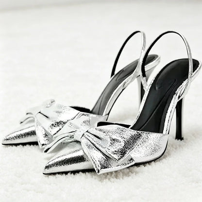 Women's Bow-Detail Pointed-Toe Slingback Heels