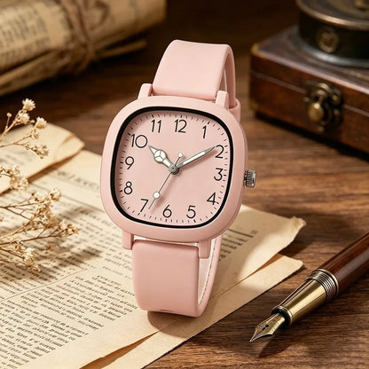 2PCS/Set Square Dial Women Quartz Watch Silicone Strap Quartz Movement Women Watch Heart Bracelet Arabic Dial Watch Women Girl