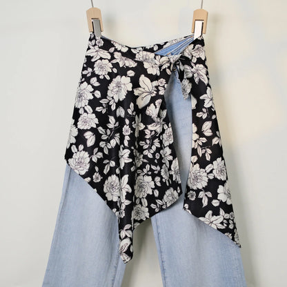 Streetwear Layering Pannier Skirt with Side Tie, Paisley Polka Dot Leopard Print Hem, Multifunctional Apron Skirt for Dresses
