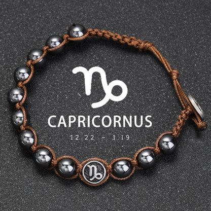 Hand Knitted 12 Zodiac Bracelets Hematite Stainless Steel Leo Libra Bracelet Couples Friendship Gifts Bracelets Jewelry