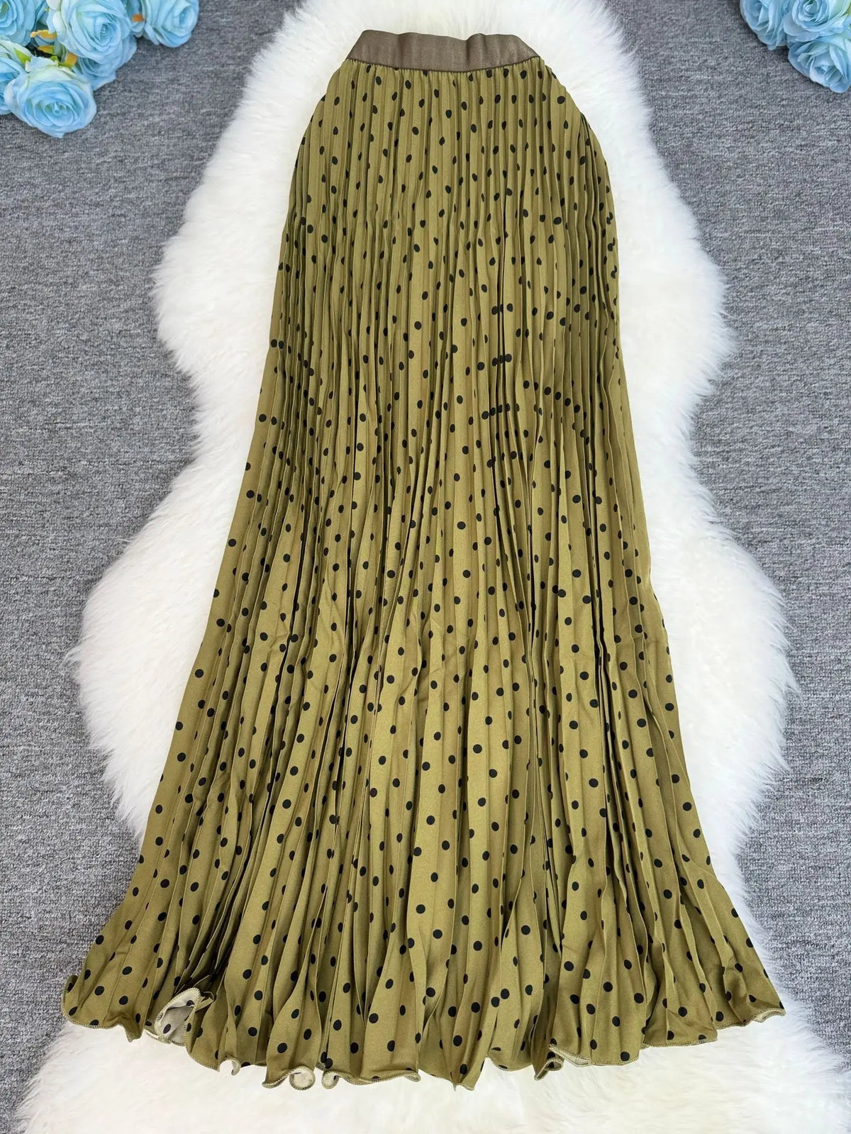 Polka Dot Print High Elegant A-line Pleated Long Skirt For Women 2025 Spring autumn Office Lady Casual Leopard Skirts