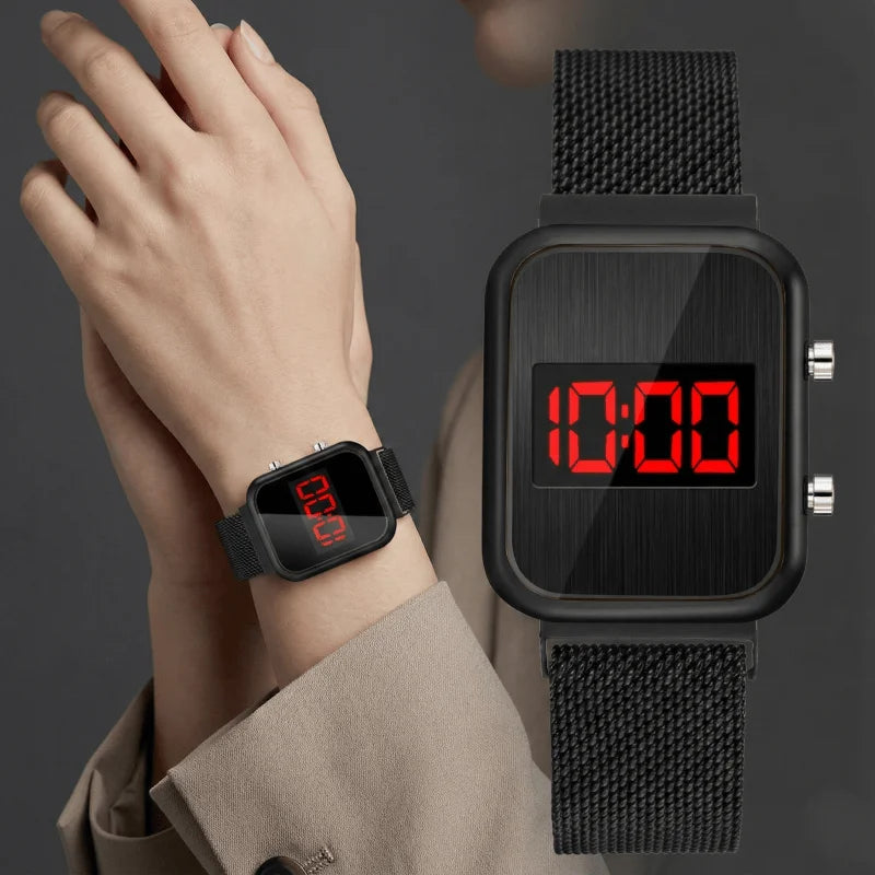 Fashion Rectangle Women LED Digital Watches Luxury Rose Gold Magnetic Mesh Band Electronic Wristwatches Ladies Clock Reloj Mujer