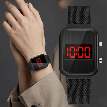 Fashion Rectangle Women LED Digital Watches Luxury Rose Gold Magnetic Mesh Band Electronic Wristwatches Ladies Clock Reloj Mujer
