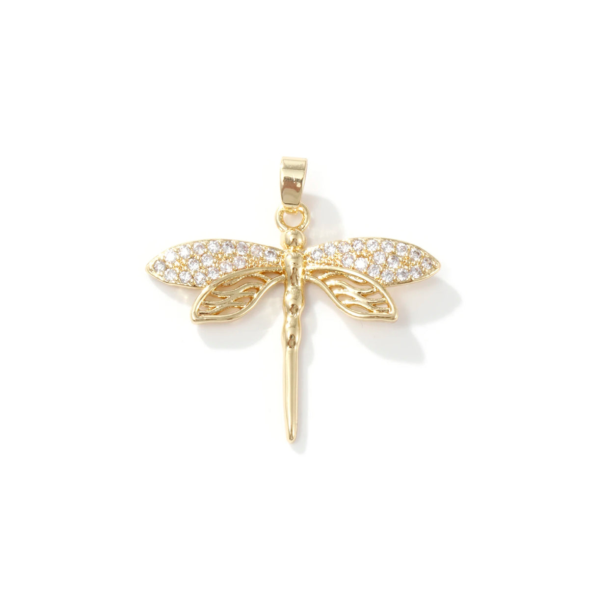 2PCs Brass Insect Pendant For Necklace Making 18K Gold Plated Micro Pave Clear Cubic Zirconia Dragonfly Charms DIY 29mmx29mm