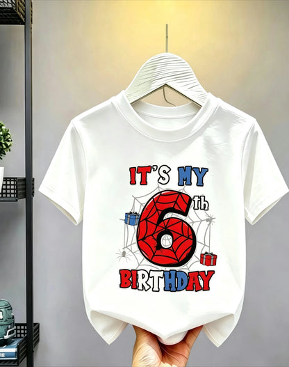 1-10 Years Birthday Spiderweb Gift Hero Print Cotton Short-Sleeve T-Shirt, Suitable for Boys and Girls Daily Wear