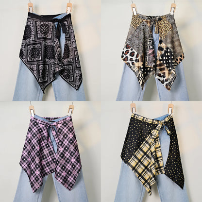 Streetwear Layering Pannier Skirt with Side Tie, Paisley Polka Dot Leopard Print Hem, Multifunctional Apron Skirt for Dresses