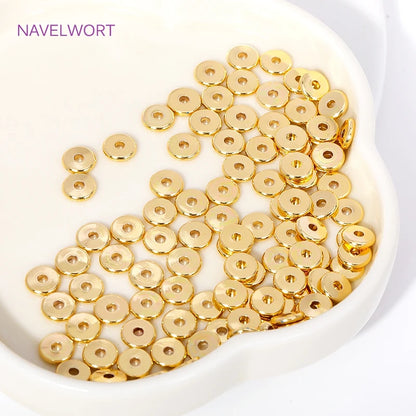 3/4/5/6MM 18K Gold Plated Round Spacer Flat Beads Brass Metal Smooth Separator Bead For Jewelry Making DIY Bracelet Accessories