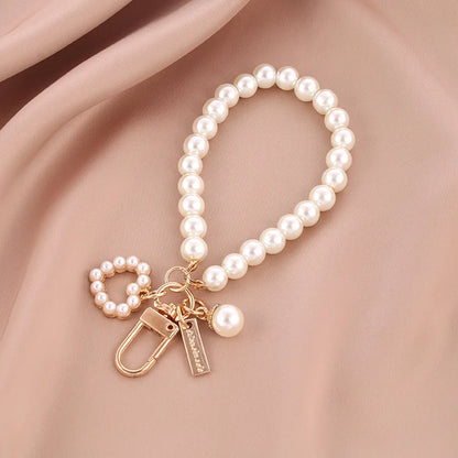 ZAKOL Cute Pearl Keychain for Women Girls Shiny Pearl Bead Shell Phone Bag Backpack Charm Accessory Car Key Key Chain Pendant