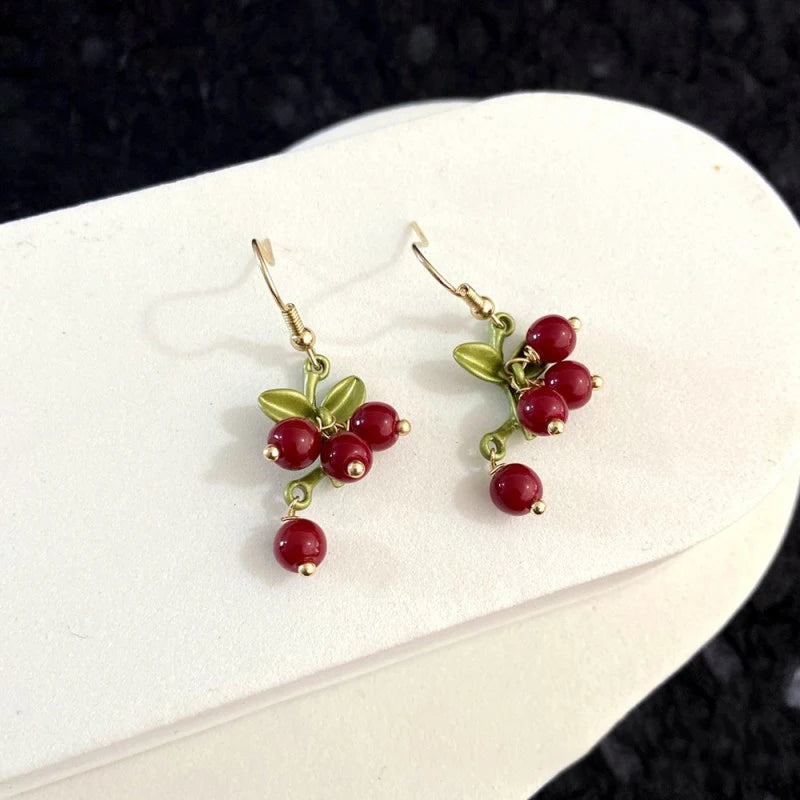 Cute Berries Earring Creative Berry And Leaves Design Beaded Earrings For Gifts Wholesale Cute Fruit Earrings Custom Packaging