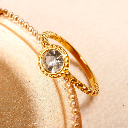 Personality Round Beads Ring Band Small Clear Crystal Zircon Waterproof Stainless Steel Gold Rings Simple Granular Fine Jewelry