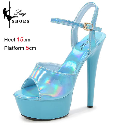 New 20CM/8Inch High Heels Dance Shoes Sandals Women Summer New 2023 Buckle Strap Platform Club Stiletto Gladiator Stripper Heels