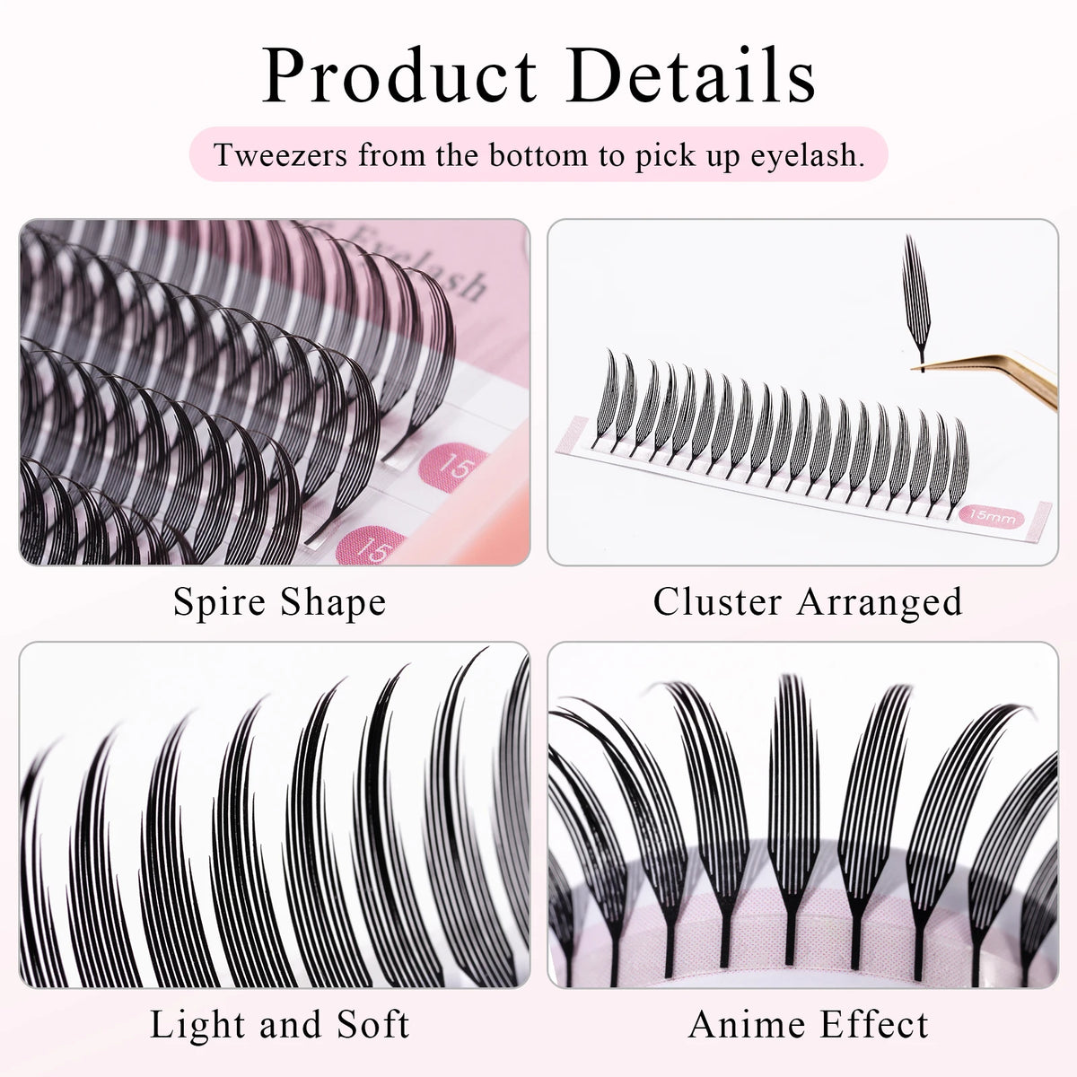 M LU Curl Narrow Spire Anime Comic Premade Fans Spire Lash Blisters Pestanas Lashes Feather Plume Shape Manga False Eyelash