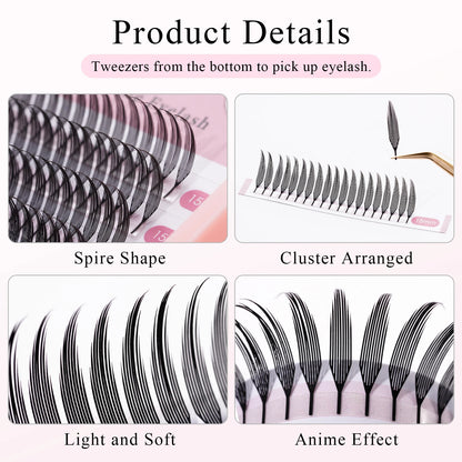 M LU Curl Narrow Spire Anime Comic Premade Fans Spire Lash Blisters Pestanas Lashes Feather Plume Shape Manga False Eyelash
