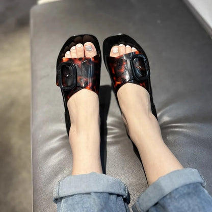 Mini Melissa Outdoor Women's Jelly Slides Sweety Girls Wide Buckle Slippers Adult Ladies Non-slip Flat Beach Vacation Shoes