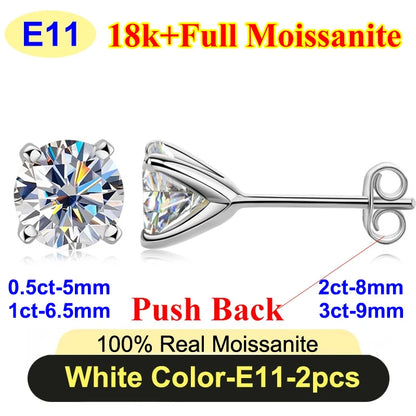PureNew 0.5-3ct Classic Full Moissanite Earrings For Women S925 Silver Plated 18k Gold D Color VVS1 Women's Moissanite Earrings