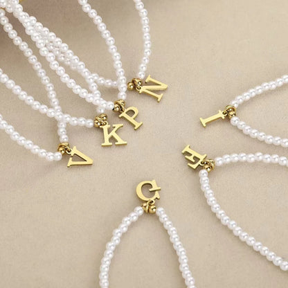 Murano Joias 26 Letters Stainless Steel Engraved Initial Old English Necklaces Custom Link