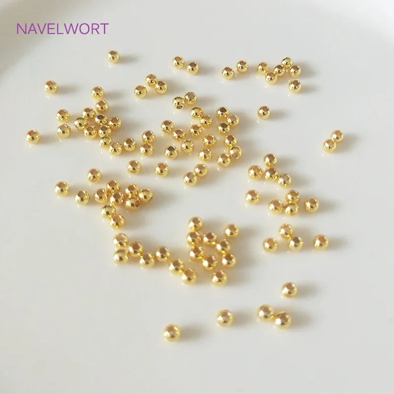 2mm-6mm 18K Gold Plated Round Spacer Beads For Bracelet Making,Beads Separators,Brass Beads For DIY Jewelry Making Accessories