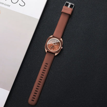 Fashion Square Women Quartz Watch  Arabic Dial Brown Silicone Strap Girls Student Wristwatches Relogio Feminino（Without Box
