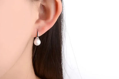 Korean fashion 925 Sterling Silver Earrings for Women Round Natural Freshwater Pearl Hook Dangle Drop Wedding Gifts Jewelry