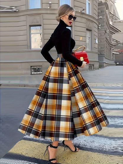 Printed Design Four season checkered pattern orange and black vacation style half skirt