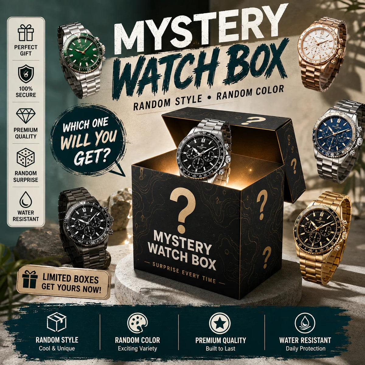 Blind Box Mystery Surprise Men Fashion Business Watch Set Quartz Wristwatch Jewelry Set Watch Reloj Hombre Without Box Gift