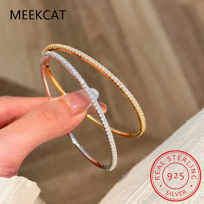 2.5mm All Moissanite Tennis Bangles for Women Luxury Sparkling Bracelets Wedding Birthday Gift 925 Sterling Silver Jewelry