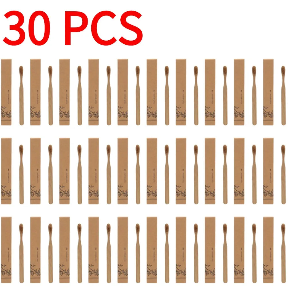 30PCS Disposable Toothbrush Natural Bamboo Toothbrush Strong Cleaning Power Friendly Toothbrush