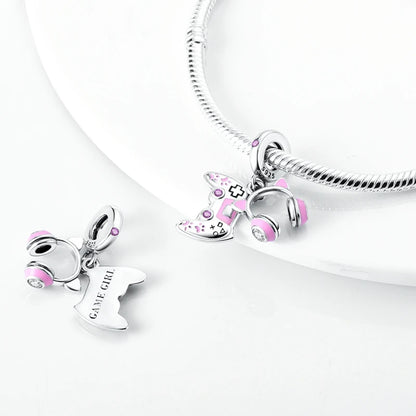 Pink Charms Original 925 Sterling Silver Heart Bow Perfume Bottle Charms Beads Pendants Fit Bracelet DIY Women Jewelry Making