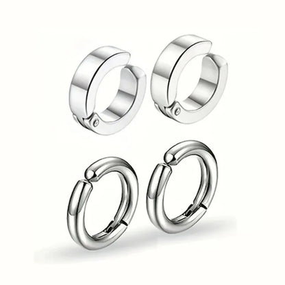 2/4 Pairs Punk Style Stainless Steel Ear Clip Set - Chic Circle Ear Cuffs No Piercing Needed Trendy Jewelry Gift