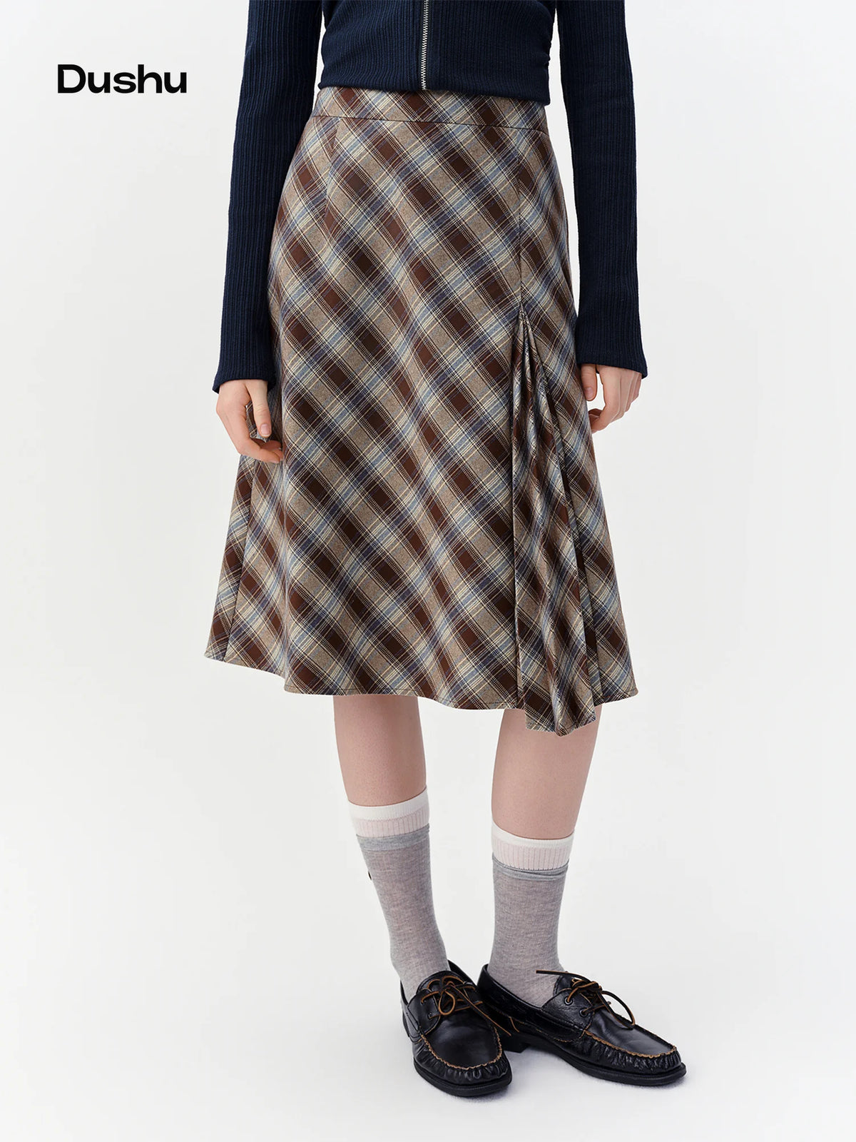 Women's Brown Plaid A-Line Skirt