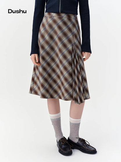 Women's Brown Plaid A-Line Skirt