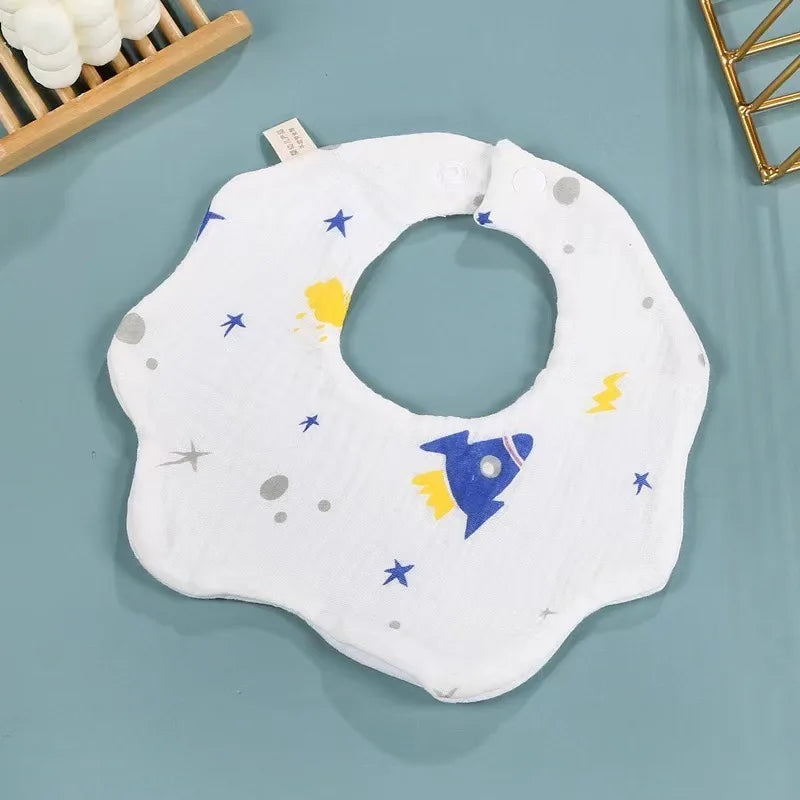 Baby Gauze Bibs Pure Cotton Class A Saliva Towel Milk Spilt Prevent Grass and Wood Dyed 360 Degrees Newborn Bib