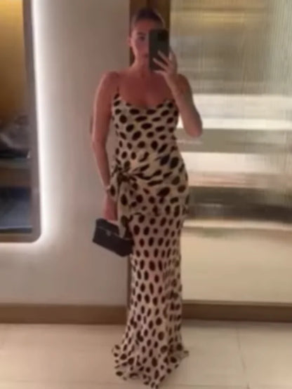 Retro Polka Dot Sling Maxi Dress Woman Sexy U-neck Sleeveless Waist-cinching Bodycon Dresses 2026 Summer Party Vacation Robes
