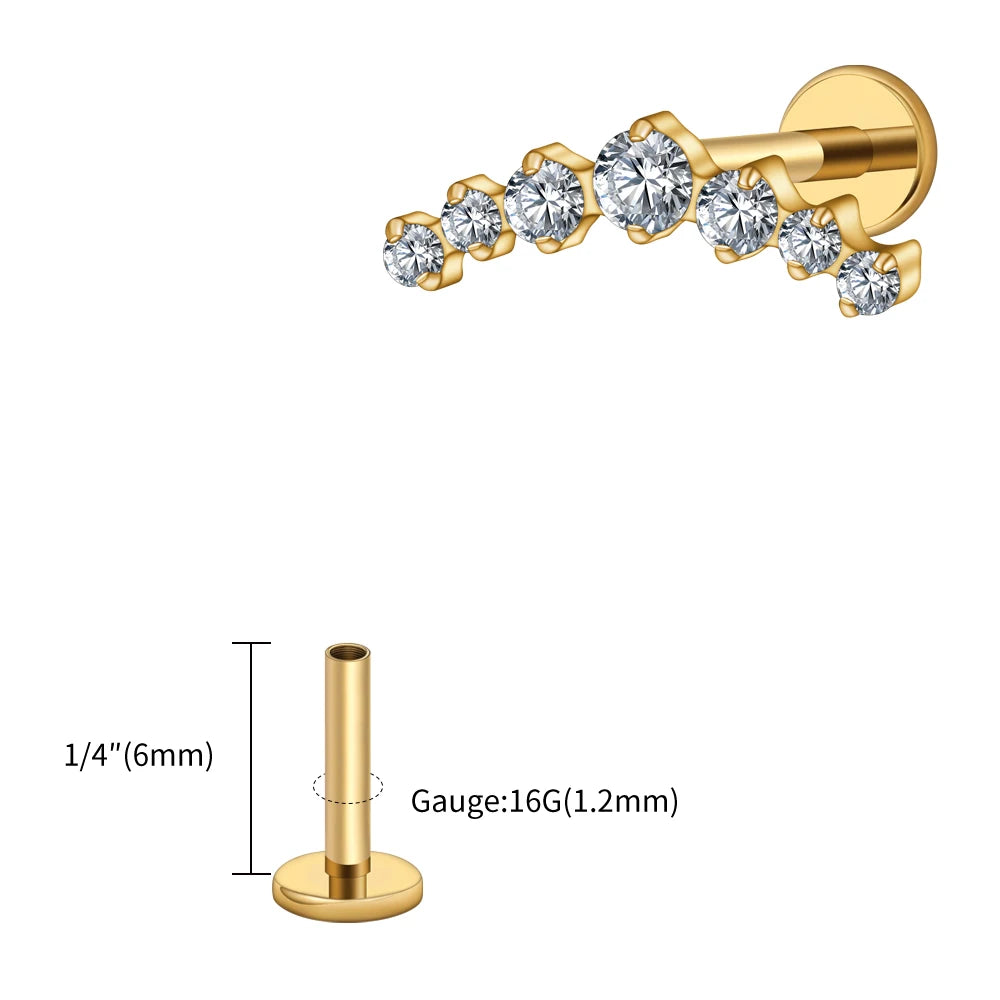 Right Grand ASTM F136 Titanium 16G CZ Cluster Climber Stud Earring Labret Helix Tragus Cartilage Stud Flatback Piercing
